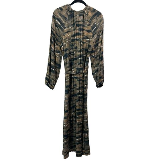 Brand New Cloth & Stone Ruffled V-Neck Animal Print Belted Midi Dress Size M - Picture 3 of 11